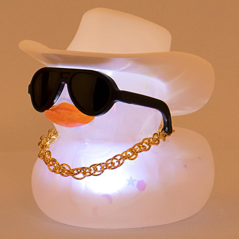wonuu Cowboy Hat Rubber Duck with Light Transparent Glowing Rubber Ducks Car Ornament Dashboard Home Decoration Birthday Gift White Light mini
