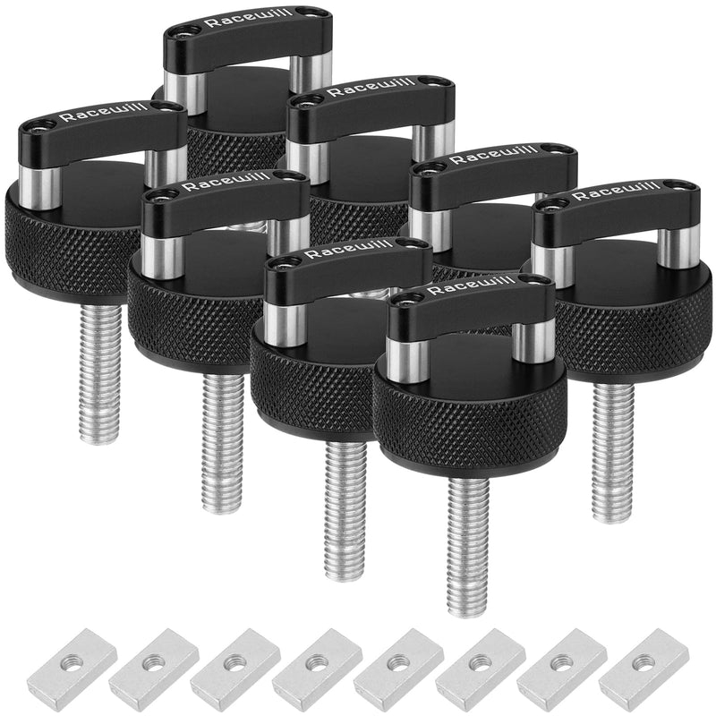 8PCS Black Hard Top Quick Removal Fastener Thumb Screws with Nut Plates Compatible with 2021-2024 Ford Bronco 2dr/4dr, 2007-2022 Jeep Wrangler JK JKU JL JLU/Gladiator JT Black-8 Pack