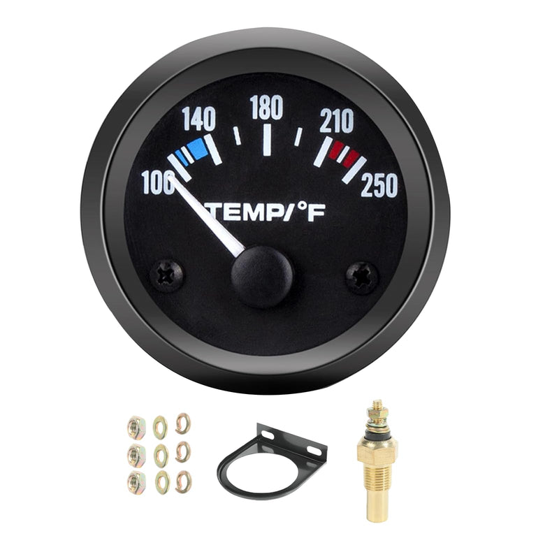 Universal 2" 52mm Water Temp Gauge Automotive, 100-250℉ Water Temperature Gauge with LED Backlight, DC 12V Water Temp Thermometer Meter Kit with Sensor for Car Boat Marine Truck Motorcycle White Pointer