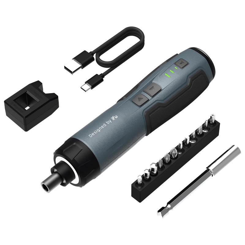 iFu Cordless Electric Screwdriver Kit, Rechargeable Power Screwdriver with LED Light & 12 Magnetic Bits, Electric Screwdriver Set for Furniture Repair, Mounting, Home & Daily Use, Gifts for Men Dark Grey