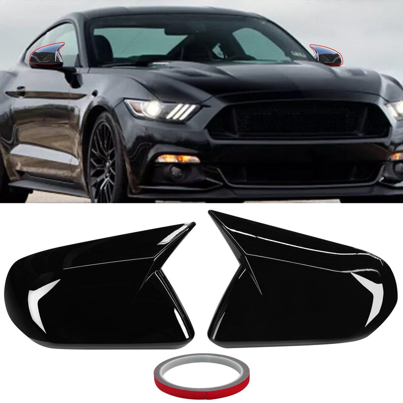 Moonlinks Compatible with 2015-2024 Ford Mustang Side Ox Horn Mirror Cover Overlay Without Turn Signal, Glossy Black LH & RH Side Door Exterior Rearview Mirror Cap Trim Bright Black（for 2015-2024）