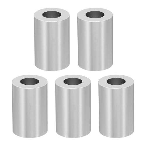 PATIKIL M10 Aluminum Spacers, 5 Pcs Metal Spacer Aluminum M10 X3/4"OD X1-1/8"L Aluminum Spacer Screw Standoff Round for 3/8" or M10 Screw Bolts, Silvery 1-1/8" Silver