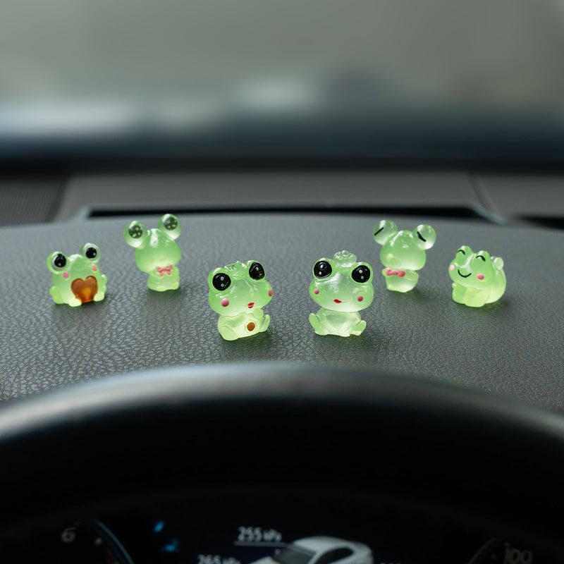 Luminous Frog Car Dashboard Decor, 6PCS Fun Frog Car Dash Decorations Rear View Mirror Ornament Interior Accessories Luminous Frog