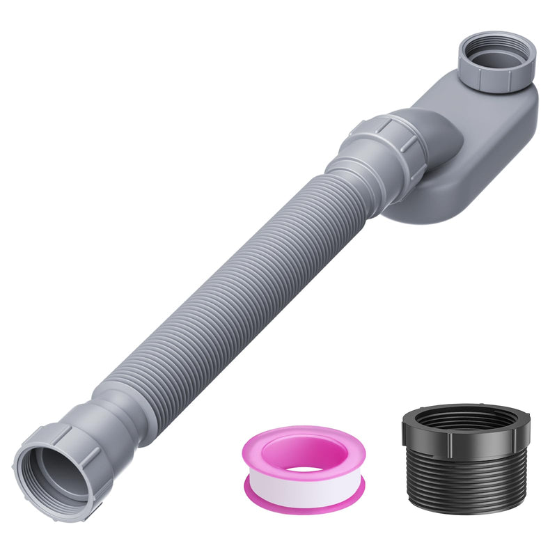 Low Profile Flexible Bathtub Shower Drain Pipe Kit - Flat P Trap for Freestanding Tub, 1 1/2 or 1 1/4 Inch(Gray) Gray