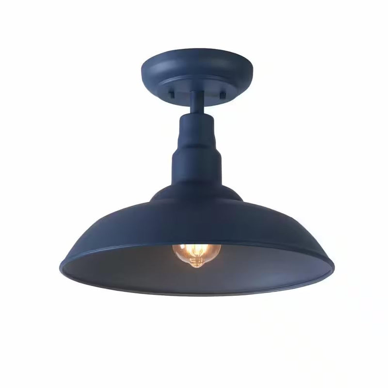 1-Light Dinning Room Patio Indoor Outdoor Farmhouse Style Semi-Flush Mount Lamp 14" in (Blue) Blue