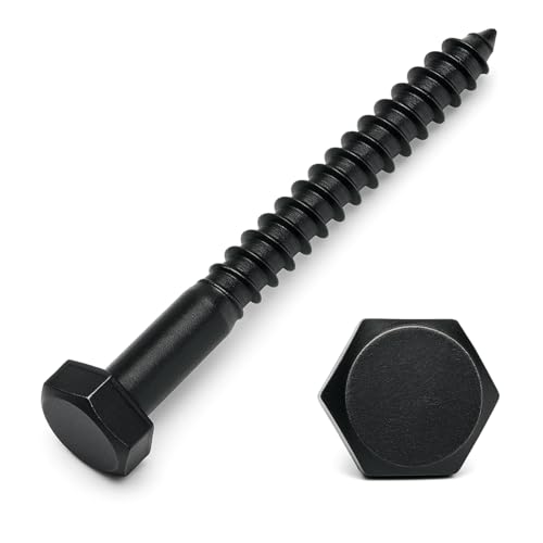 5/16 x 4-1/2 Black Lag Bolts, 20 PCs Dacromet-Coated 304 Stainless Steel Heavy Duty Wood Lag Screws for Deck Joist Framing, Hex Head 5/16 x 4-1/2"