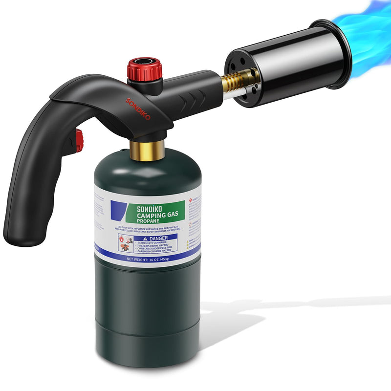 Sondiko Powerful Propane Torch Head with Igniter, Soldering Equipment Power Tools, Adjustable Blow Torch, Cooking Torch, Searing Torch for Steaks, Welding and BBQ, Black(Propane Tank Not Included)