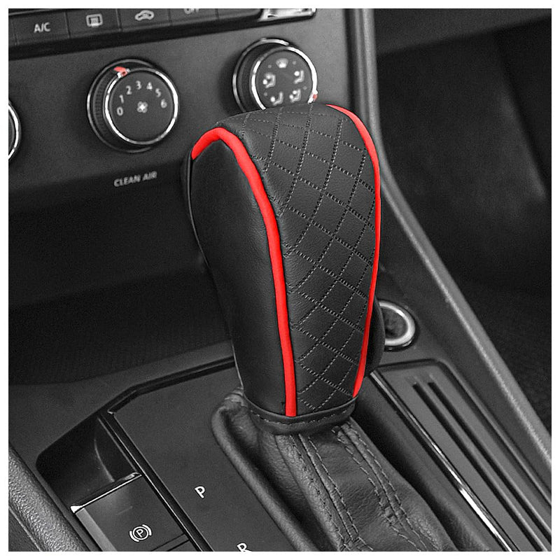 Leather Gear Shift Cover Diamond Embroidery Design,Durable Shift Knob Cover for Shift Lever Protection,Universal Car Gear Shift Cover Car Decorative Accessory Suitable for Cars,Trucks,SUVs (Black/Red) Black/Red