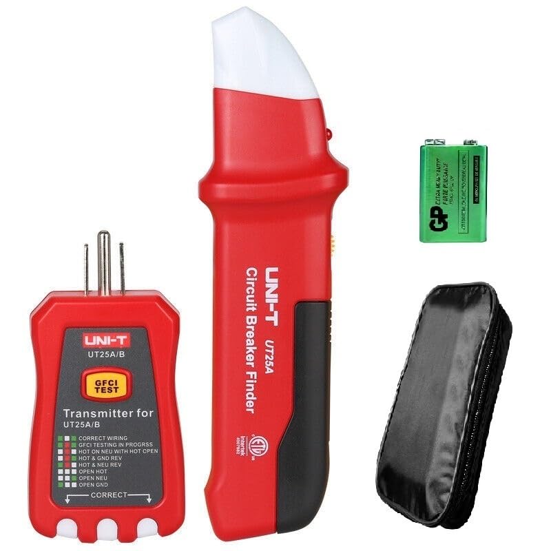 UNI-T UT25A Digital AC Circuit Breaker Finder and Tracker Kit with Electrical Integrated GFCI Outlet Socket Tester, Working on AC 90-120V, Adjustable Sensitivity Buzzer Indication, Flashing LEDs UT25A For AC 90-120V
