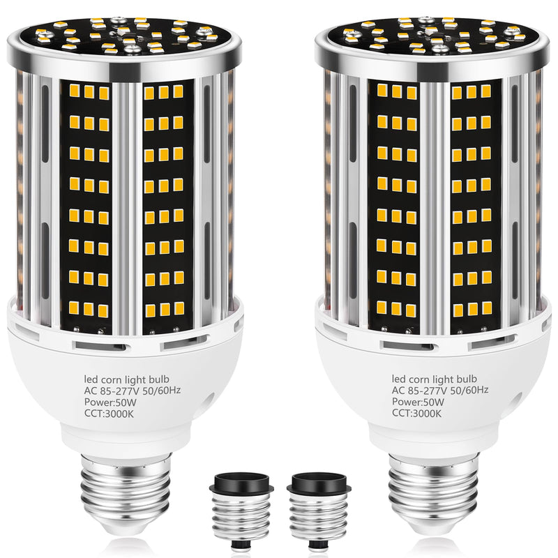 50W 2 pack LED Corn Light Bulb,3000K Warm White 6500LM(500W Equivalent ) Commercial GradeE26/E39 Medium Mogul Base LED Lamp,Large Area Lights For Outdoor Indoor Garage Warehouse Factory Bay Light 2pack 50.1w Corn Bulb