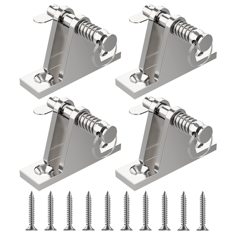 Bimini Top Deck Hinge Kit - 316 Stainless Steel Marine Hardware with Quick-Release Pins, 4 Hinges + 10 Impact Screws - Corrosion-Proof Mounting for Boats, Kayaks, Canoes