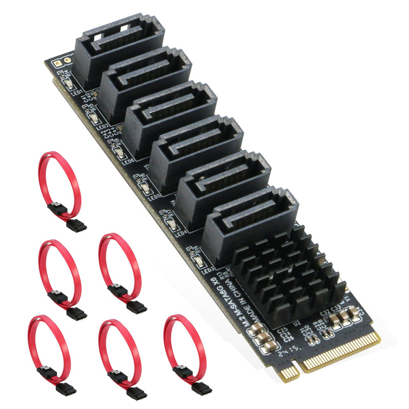 M.2 to SATA 3.0 Adapter [6-Port], RIITOP M.2 NVMe to 6 Ports SATA III Expansion Card Adapter 6Gbps with Chipset ASM1166 NVMe to 6 SATA