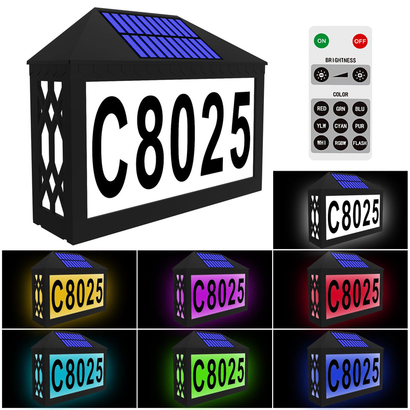 Solar House Numbers, Lighted Solar Address Number with Remote Control, Waterproof RGBW Color Changing, Address Sign Solar Powered for Street Yard Home Mailbox