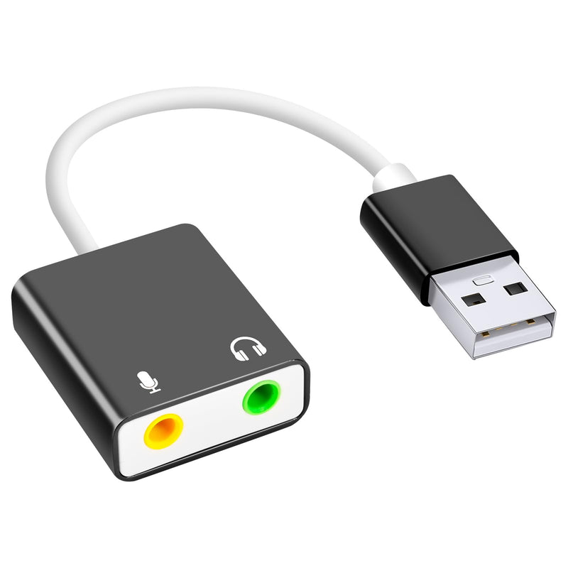 USB Audio Adapter, External Sound Card for PC and Laptop，USB Microphone Adapter to 3.5mm(1/8 inch) for Headphone, Speaker and Microphone Jack, Plug and Play