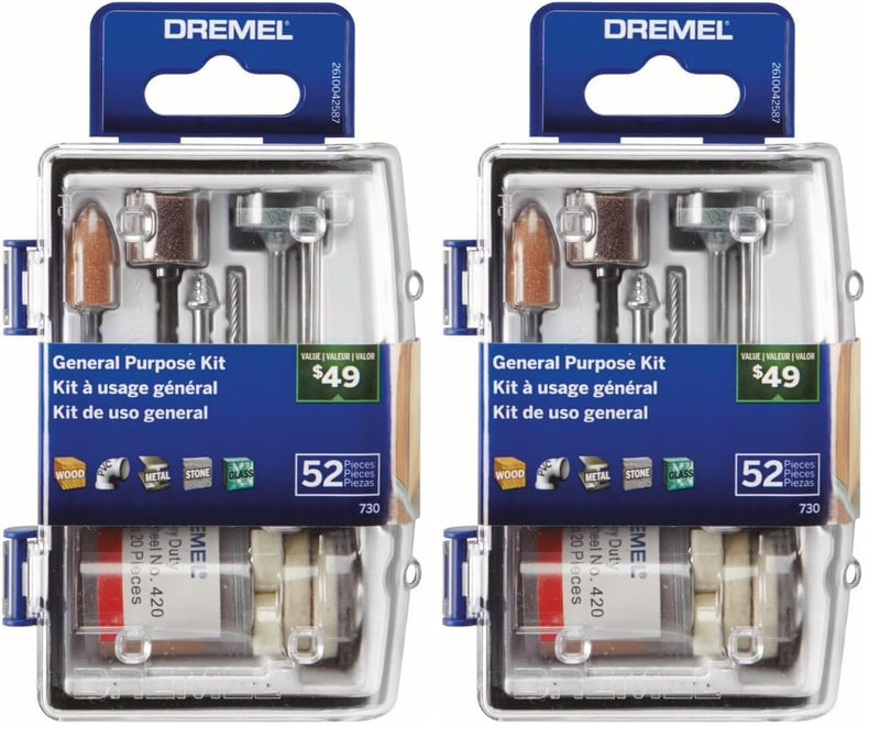 Dremel 730-01 All-Purpose Rotary Tool Accessories Kit - 52 Piece Assorted Set- Includes a Carving Bit, Sanding Drums, Grinding Stones, Cutting Discs, and a Storage Case (Pack of 2) Pack of 2 Industrial