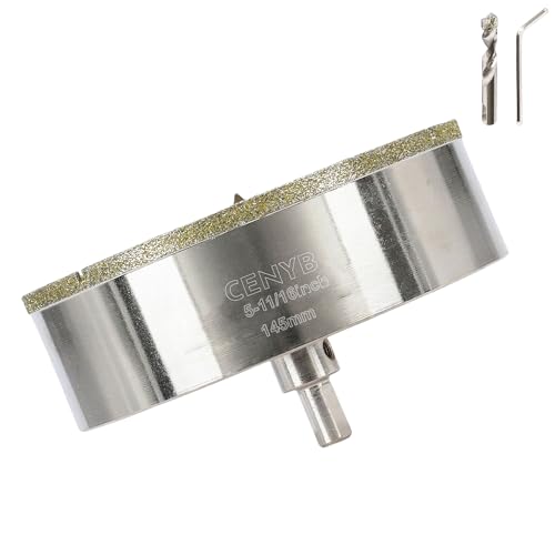 5-11/16inch | 145mm Diamond Hole Saw with Center Drill bit and Diamond-Coated Center Drill bit for Ceramic Glass Marble Fiberglass Granite and Porcelain Tiles by CENYB 145mm | 5-11/16inch