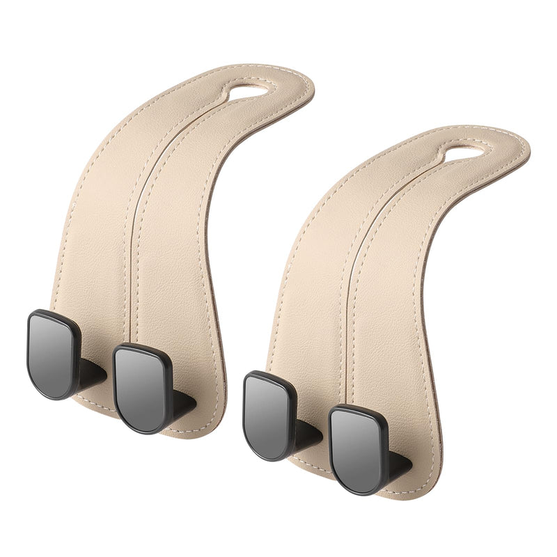 2 Pack KAFANLIN Car Headrest Hooks for Purses and Bags Cute Leather Car Seat Back Head Rest Double Hooks for Bags Cute Pink Beige Car Accessories Headrest Back Seat Handbags Hook (Beige 2 Pack) kafanlin beige 2 pack