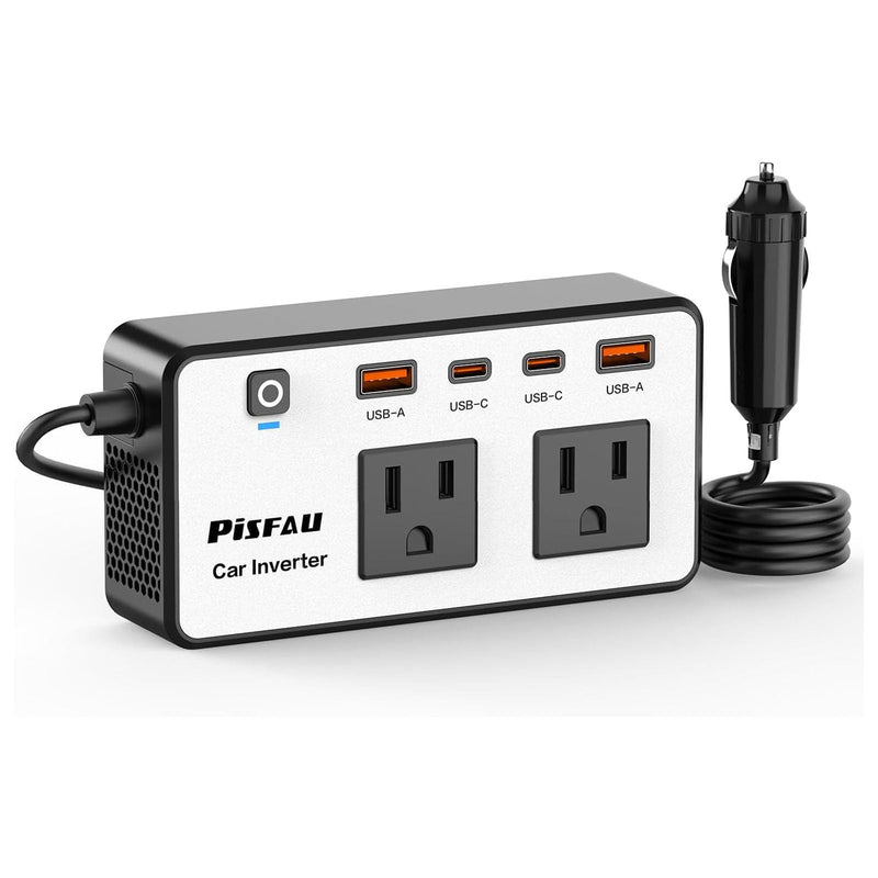 300W Car Power Inverter 12V to 110V，PiSFAU DC to AC Car Plug in Adapter Outlet with Multi USB[24W USB-C] /USB-Fast Charger(24W) Car Inverter，Car Charger for Laptop Vehicles Road Trip Essentials