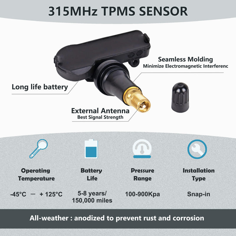 TPMS Tire Pressure Sensors 315MHz Compatible with Ford 2009-2014 F-150 2009-2018 Escape 2010-2016 Fusion & Lincoin MKS Replaces # 9L3Z-1A189-A DE8T-1A180-AA DE8T-1A150-AA（4PCS）