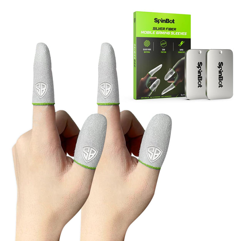 Silver Fiber Thumb & Finger Sleeve for Mobile Game (4 Pieces), Pubg,Cod,Freefire -with Metal Carry Box-Pack of 2 Pair