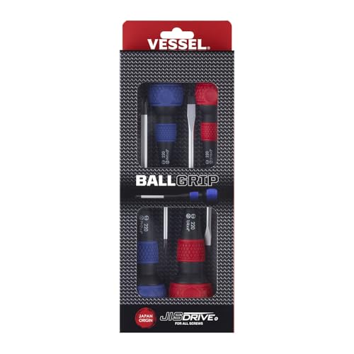 VESSEL BALL GRIP Screwdriver 4PC. Set, Red/Blue, 2204PBU