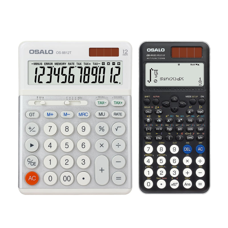 OSALO Scientific Calculator 417 Function 2 Line Desktop Calculators VAT Tax Function Large Display Big Buttons Solar and Battery