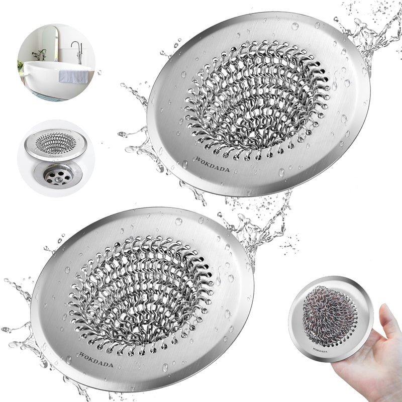 2 Pack Wokdada Bathtub Drain Hair Catcher, Wokdada Fast Drainage Shower Drain Hair Catcher, Reversible 304 Stainless Steel Drain Protector for Pop-Up and Regular Drains of Bathroom(Patented Product) Silver Silver