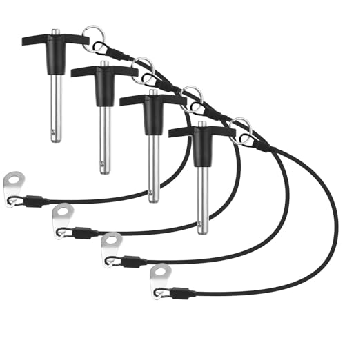 4 Pack T Handle Quick Release Pin 3/8 Inch Diameter,304 Stainless Steel Ball Locking Pin with Push Button Lanyard Usable Length 1.57"(9.5mm x 40mm) 9.5mm-40mm 4