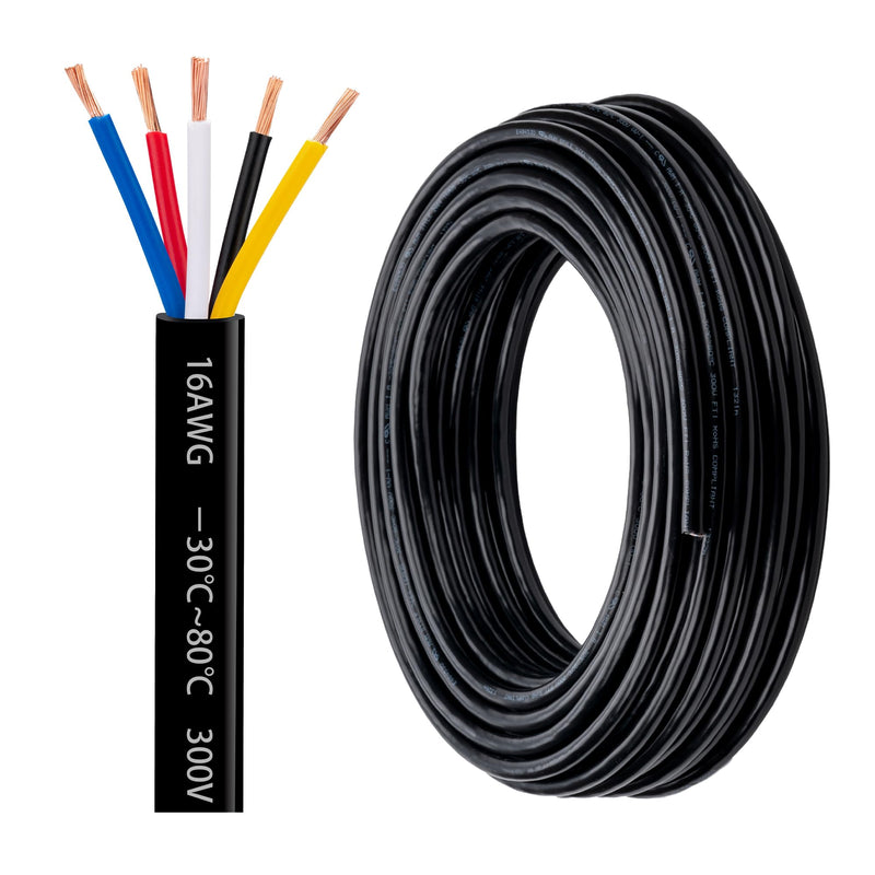 16 Gauge 5 Conductor Electrical Wire 16 AWG Electrical Wire Stranded PVC Cord Oxygen-Free Copper Cable 50FT Pure Copper Automotive Wire Heavy Duty 5 Core Way Trailer Wire (16AWG-5C, 50FT) 16AWG-5C