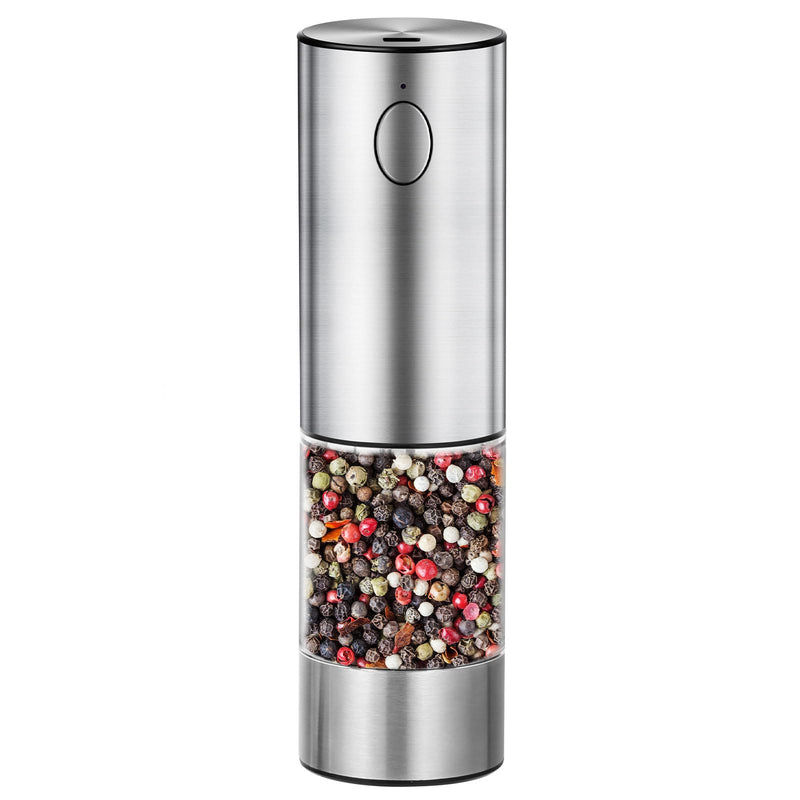 Electric Salt and Pepper Grinder Rechargeable with Light, Electric Salt and Pepper Shakers, Automatic & Adjustable Coarseness, Kitchen Gadgets, Stainless Steel Silver