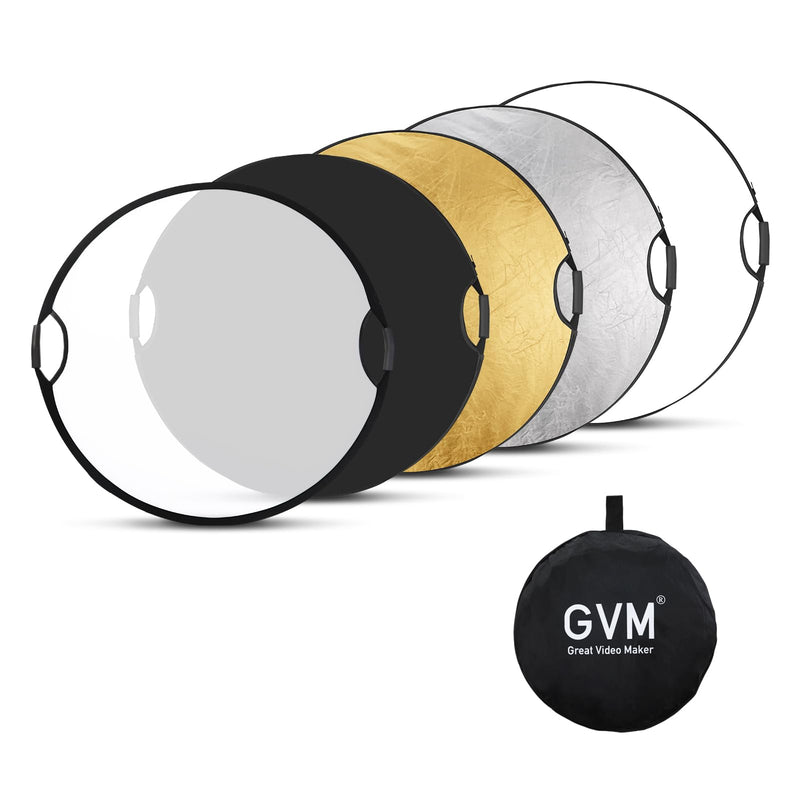GVM 32"/80cm 5 in 1 Photography Reflector, Collapsible Round Light Reflector with Handle Grips, Portable Light Reflectors for Photography Studio Outdoor Portrait-Translucent/Black/Gold/Silver/White
