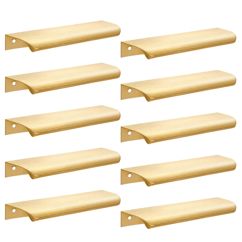 CozyTower 10 Pack Dark Gold Edge Finger Pulls for Cabinets, 6" Kitchen Cupboard Handles Modern Aluminum Concealed Tab Drawer Pulls for Closet Door, Brushed Dark Gold 6" (150mm) - 10 Pack Brushed Gold