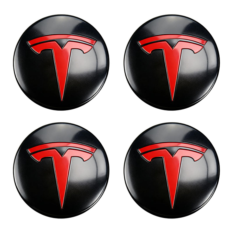 Wheel Cover Center Emblem Sticker for Tesla Model 3 Model Y Hubcaps Wheel Rim Cover Red Emblem & Gloss Black Background (4PCS) (Black& Red) Black & Red