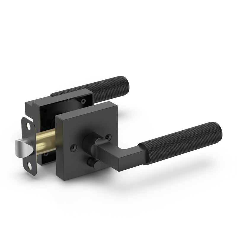 FILTA 1 Pack Matte Black Privacy Door Handles, Knurled Door Levers Interior Matte Black Door Lever Bathroom Door Knobs Heavy Duty Square Door Lock