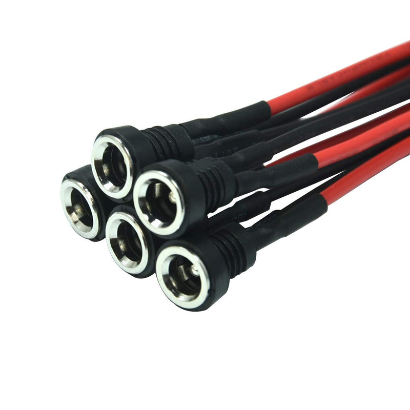 FILSHU 5Pcs 5.5x2.5mm DC Power Jack Female Socket Panel Mount with 2 Pin 18AWG Wires for Laptop Computers, Small Televisions and Other Electronic Devices