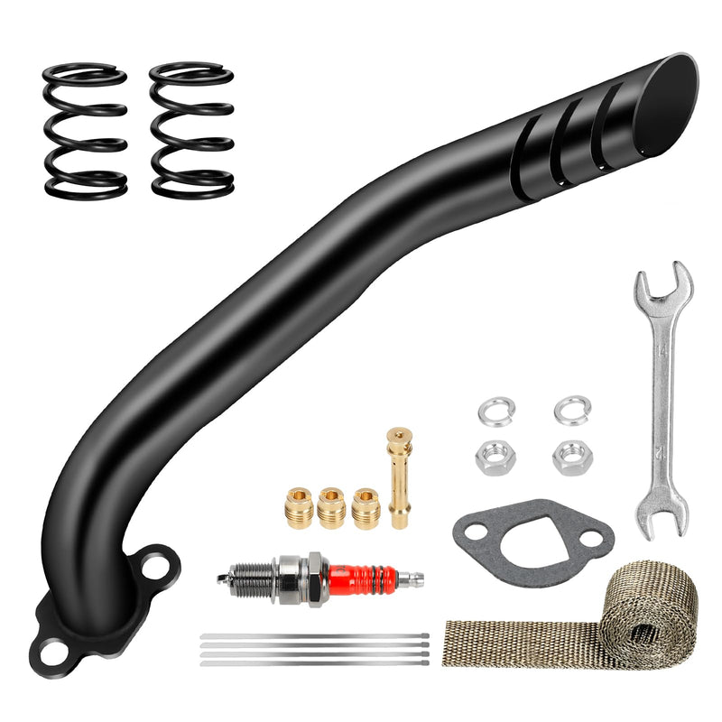 212cc Exhaust Pipe Kit Compatible with Predator 212 196cc 224cc Coleman Mini Bike CT200U CT200U-EX BT200X KT196 Go Kart Baja Warrior GX160 GX200 OHV Clone Engine Parts w/Valve Springs (Black) Black