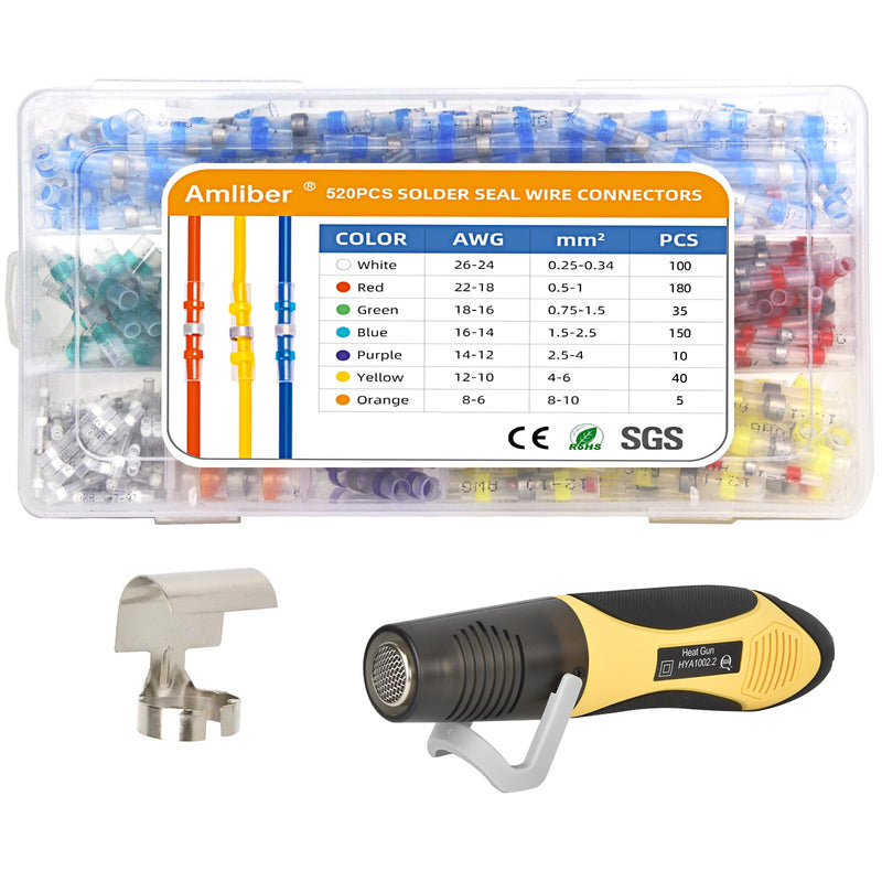Upgraded 520PCS Solder Stick Wire Connectors with Heat Gun 450W, Solder Seal Wire Connectors Solderstick Waterproof Wire Connector Kit for Marine (26-6 Gauge) 521