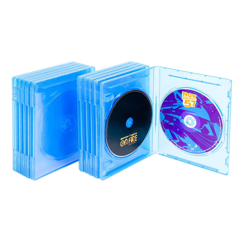 Double 2-Disc Blu-Ray Cases, Blu-ray/DVD/CD Multi Case 2 Tray 10mm Replacement Box, Discs Holder Blue Transparent with Outer Clear Sleeve (10 Pack) 2 Tray - 10 Pack