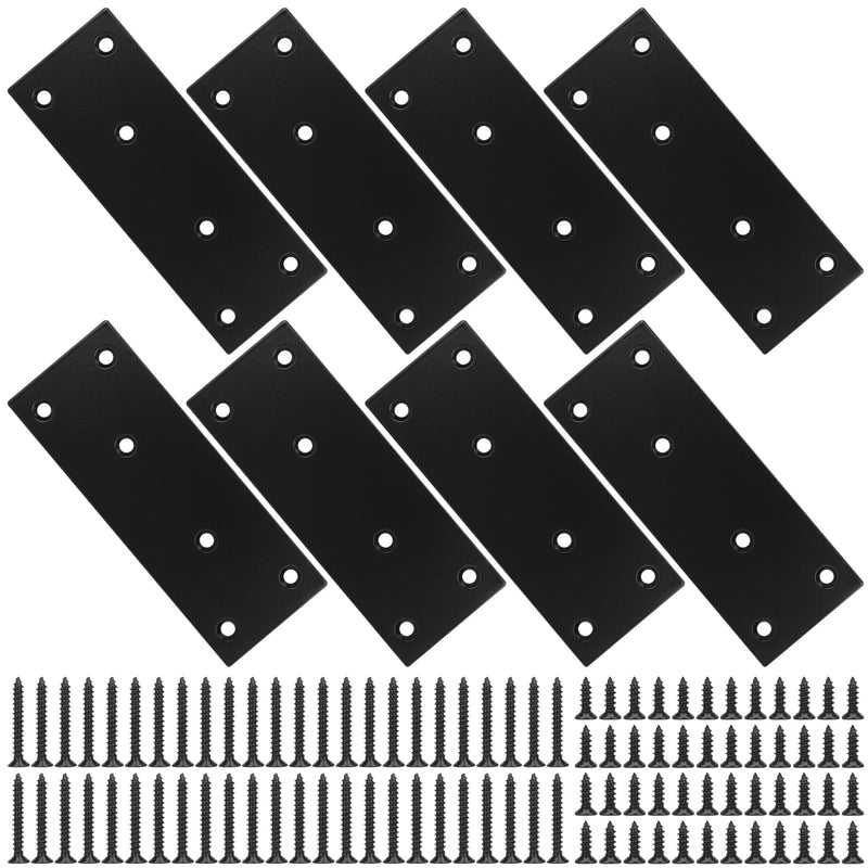 Mending Plate, Black Metal Flat Straight Brace Bracket, Double-Wide Metal Plate, Joining Plate for Wood Furniture Fence Fastening with Screws in 2 Different Lengths (48x128mm, 8 Pack) 1.9"×5"/48*128mm