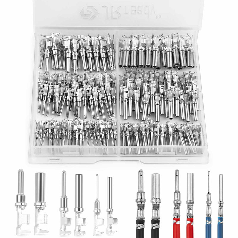 JRready ST6441 Deutsch Contact Kit, Deutsch Stamped Pin, Open Barrel Contacts Kit Size 12 16 20 Male Pins and Female Sockets Support Wire Guage 22-12AWG for DTP, DT, DTM Series Connectors 180pcs 12# 20pairs+ 16# 40pairs+ 20# 30pairs