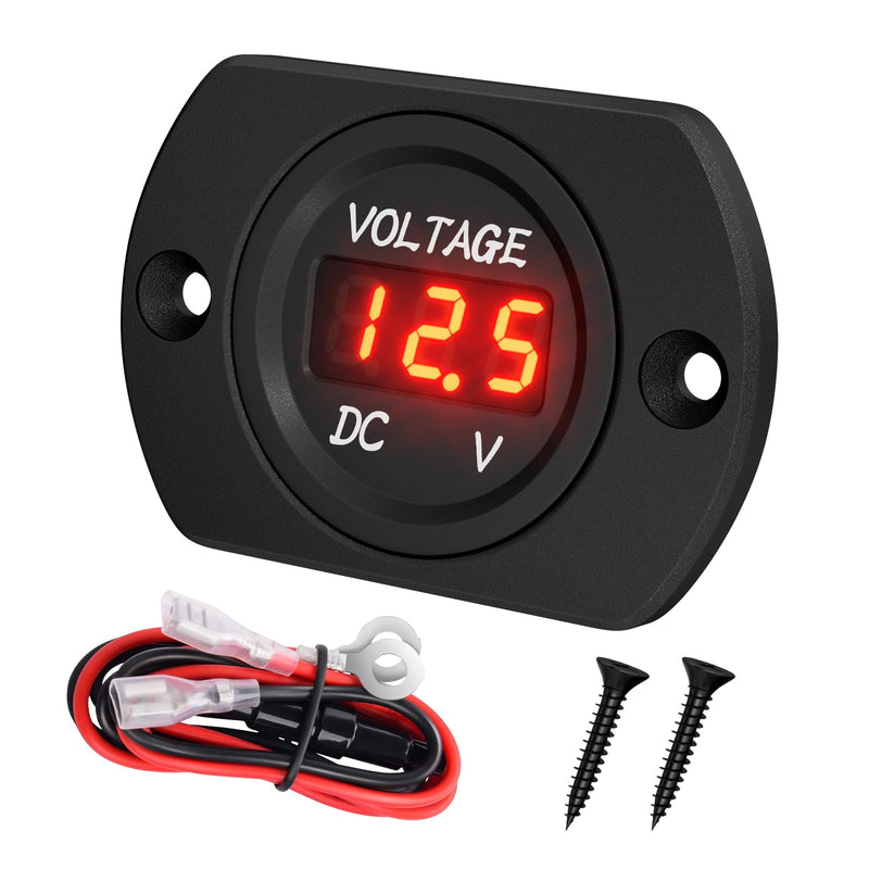 DaierTek Voltage Meter 12V Red Voltage Gauge Waterproof 12 Volt Gauge 24V 36V Digital Display Voltmeter for car Truck RV ATV Boat Marine Red LED Voltmeter