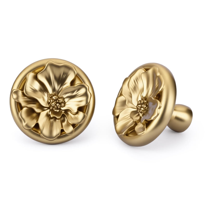 Rergy 4 Pack Cabinet Knobs for Drawer Dresser Closet, Flower Shape Lemen Gold Drawer Knobs, Brushed Brass Cabinet Hardware, Pulls Handles Single Hole Lemon Gold