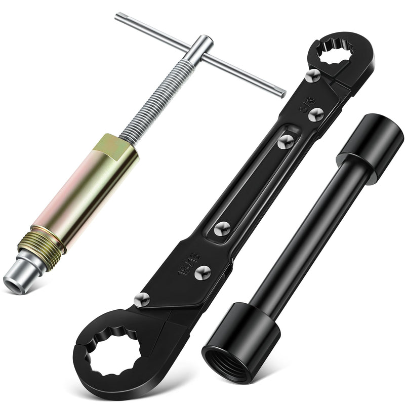Feekoon 3 in 1 Plumbing Tools Angle Stop Wrench Kit with Compression Sleeve Puller Tool, Plumber Wrench Kit for Install Angle Stop & Nut, Compression Ring Removal Tool for Remove Nut & Ferrule