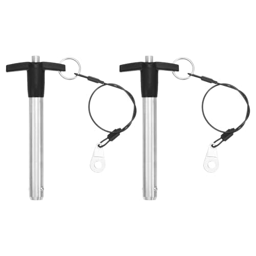 uxcell 2 Pcs T Handle Quick Release Pin, 12.7x70mm/1/2" x 2.76"(Dia. x L) 304 Stainless Steel Push-Button Quick Release Pin with Lanyard Cable for Audio Bimini Top Marine Hardware, Silver 12.7x70.0 mm