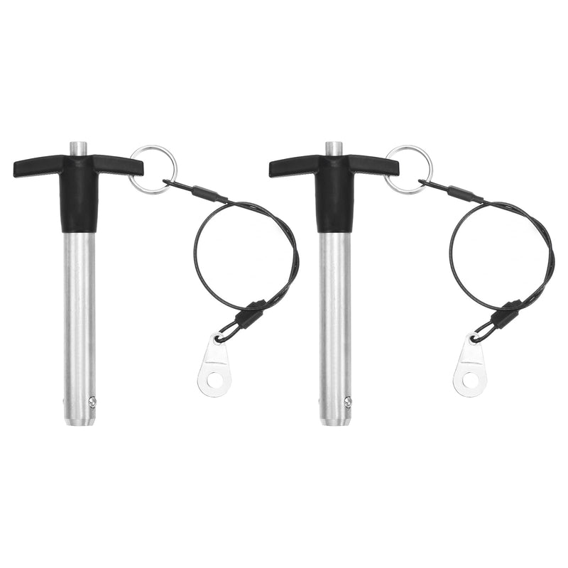 uxcell 2 Pcs T Handle Quick Release Pin, 12.7x60mm/1/2" x 2.36"(Dia. x L) 304 Stainless Steel Push-Button Quick Release Pin with Lanyard Cable for Audio Bimini Top Marine Hardware, Silver 12.7x60.0 mm