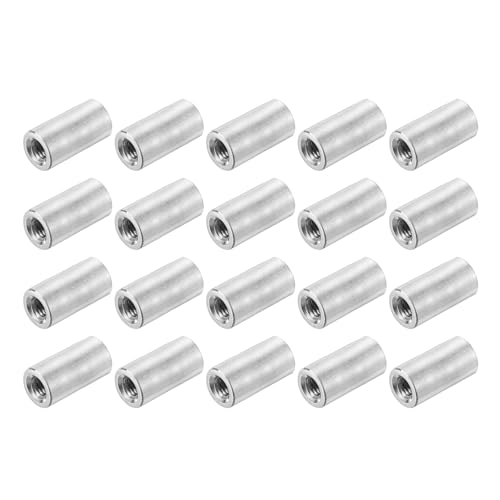 uxcell M4x0.7mm Round Coupling Nuts, 50 Pcs Carbon Steel Connector Nuts Fasteners Rod Bar Stud 15mm for Industrial Construction Fasteners, Silver M4-0.7 x 15mm