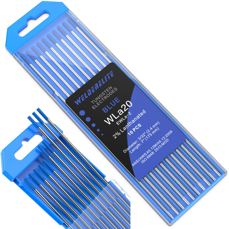 TIG Welding Tungsten Electrode 10 Pack 3/32" × 7" (Blue - 2% Lanthanated, WL20/EWLa-2) for AC/DC TIG Welding 3/32" Blue
