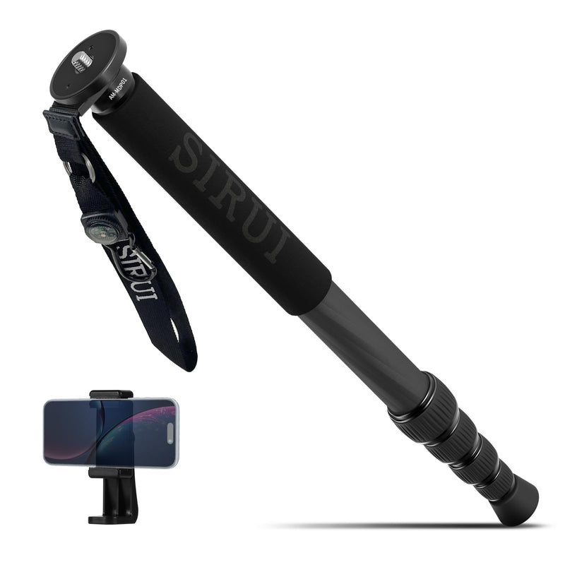 SIRUI Carbon Fiber Monopod for cameras, 65" Compact Lightweight Travel Monopod, 6 Sections, Load up 15kg, included Phone Holder (AM-MDP01) AM-MDP01