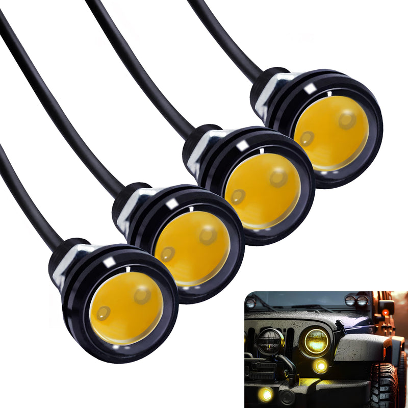 4Pcs 23mm DC 12V Black shell Eagle Eye Cob LED Car Fog DRL Daytime Running Light Backup Reverse Tail Rock Lights Headlights Signal Lamp Small bulb DIY use for car and motorcycle (Warm white) Warm white