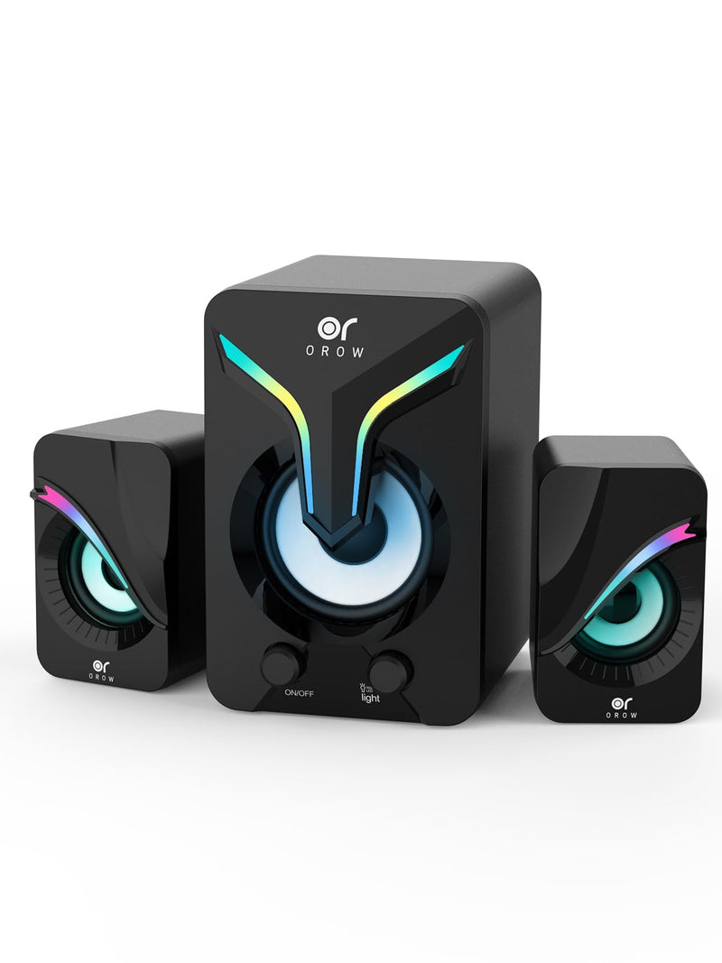OROW Computer Speakers,Mini PC Speakers with Subwoofer,2.1 Desktop Speaker with RGB Lights,USB Powered, Stereo Sound,Gaming Speakerwith 3.5mm Aux Cable for Monitor/Laptop/Tablet(S212) Black
